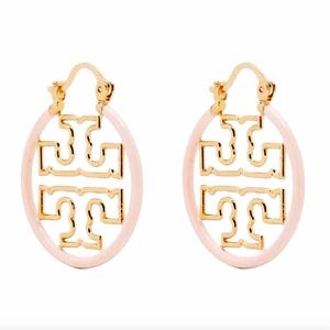 Tory Burch Gold  /pink  Miller Wire Small Hoop Earrings